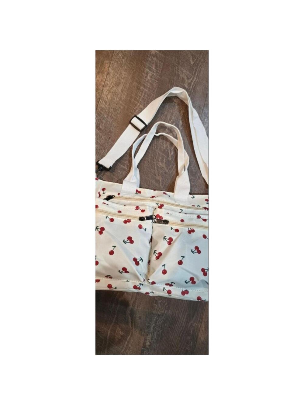 Cream Cherry-Print Tote Bag with Front Zip Pockets - Picture 8 of 8